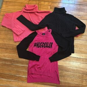 Bundle of 3 Women’s Black and Pink Long Sleeve Sweaters Size Small